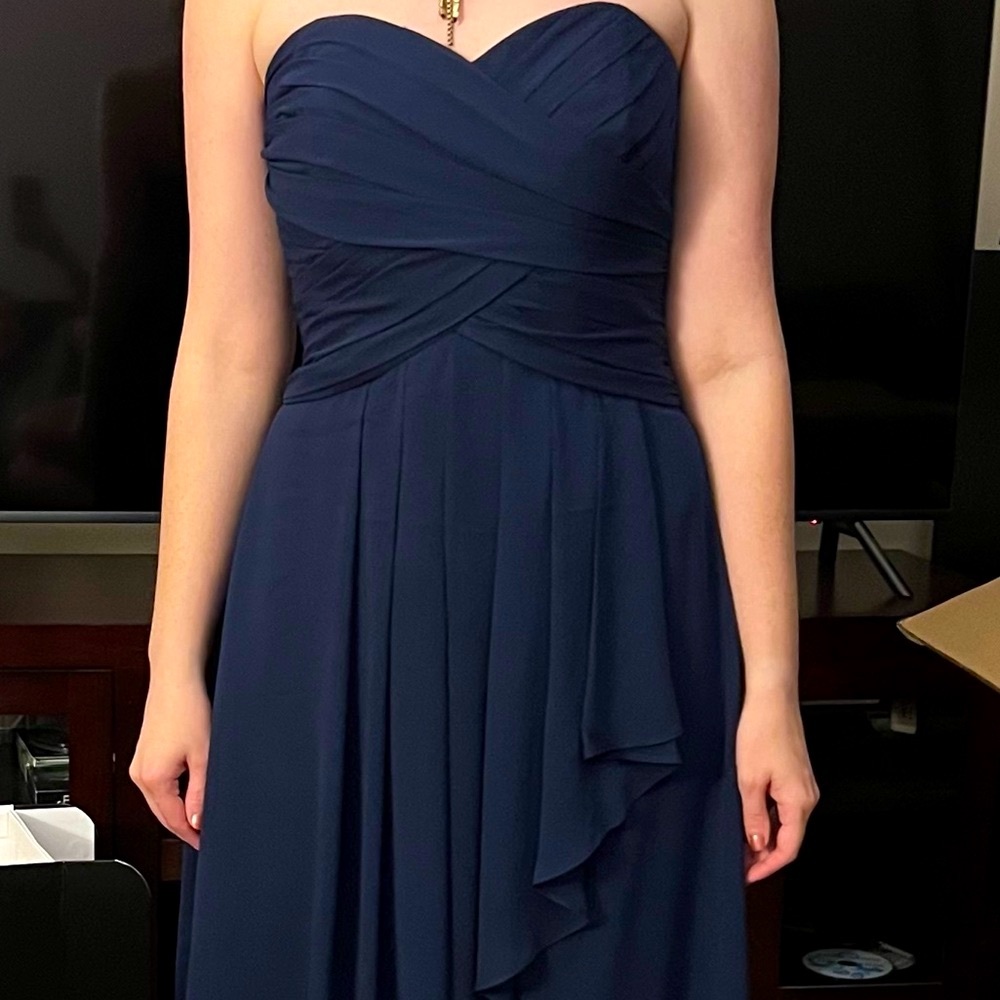 David’s Bridal Navy Strapless Ruffled Dress Size 4